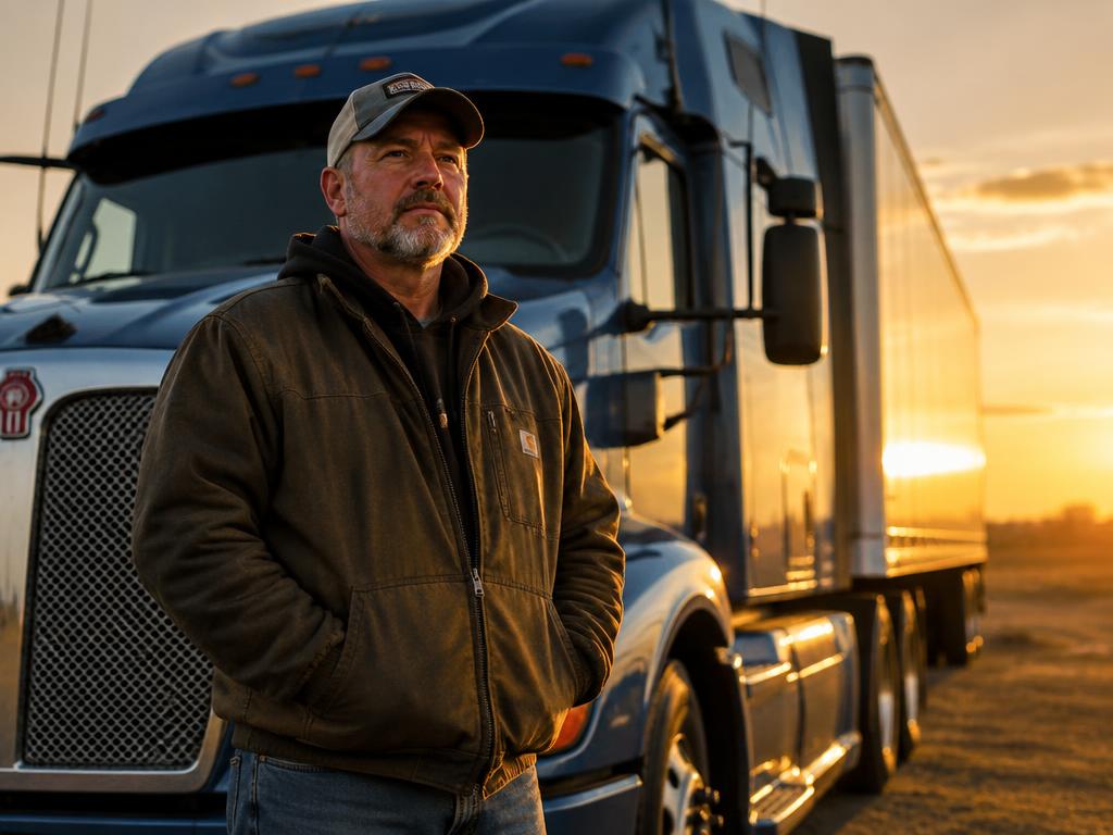 Truck driver beside his rig