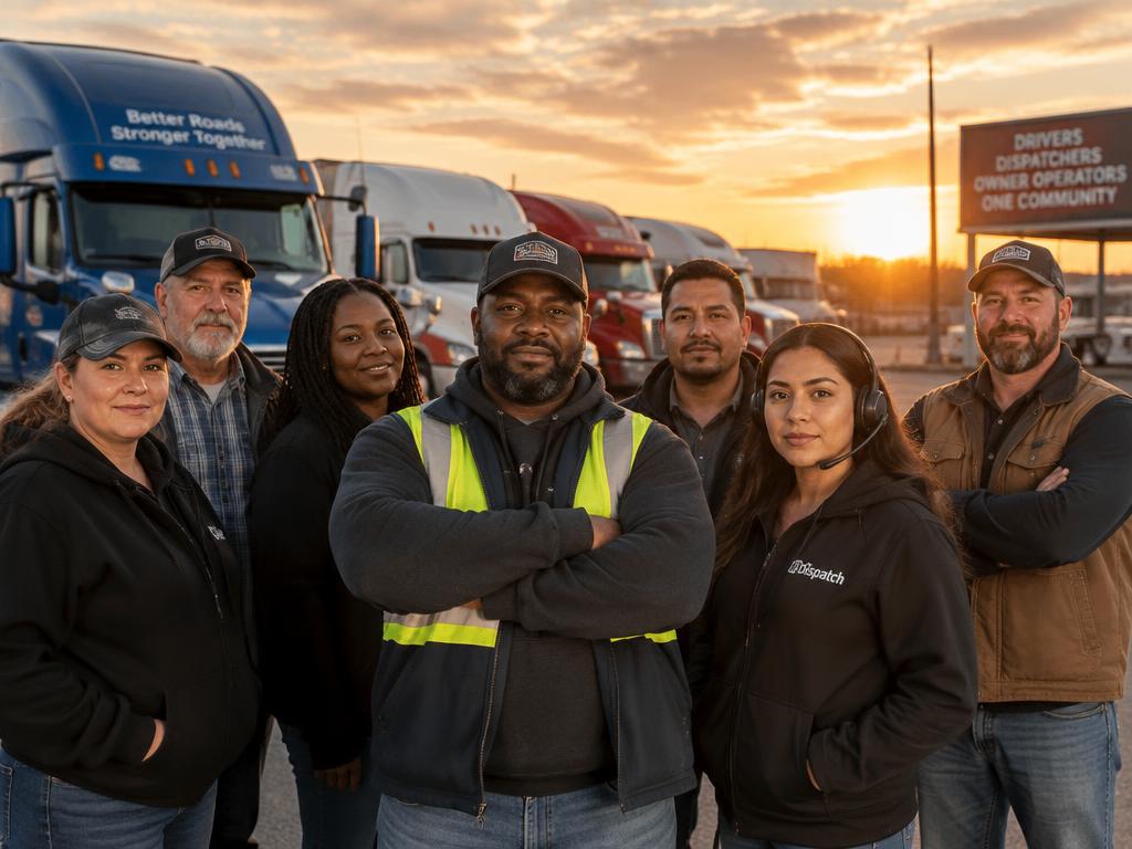 Trucking professionals standing together